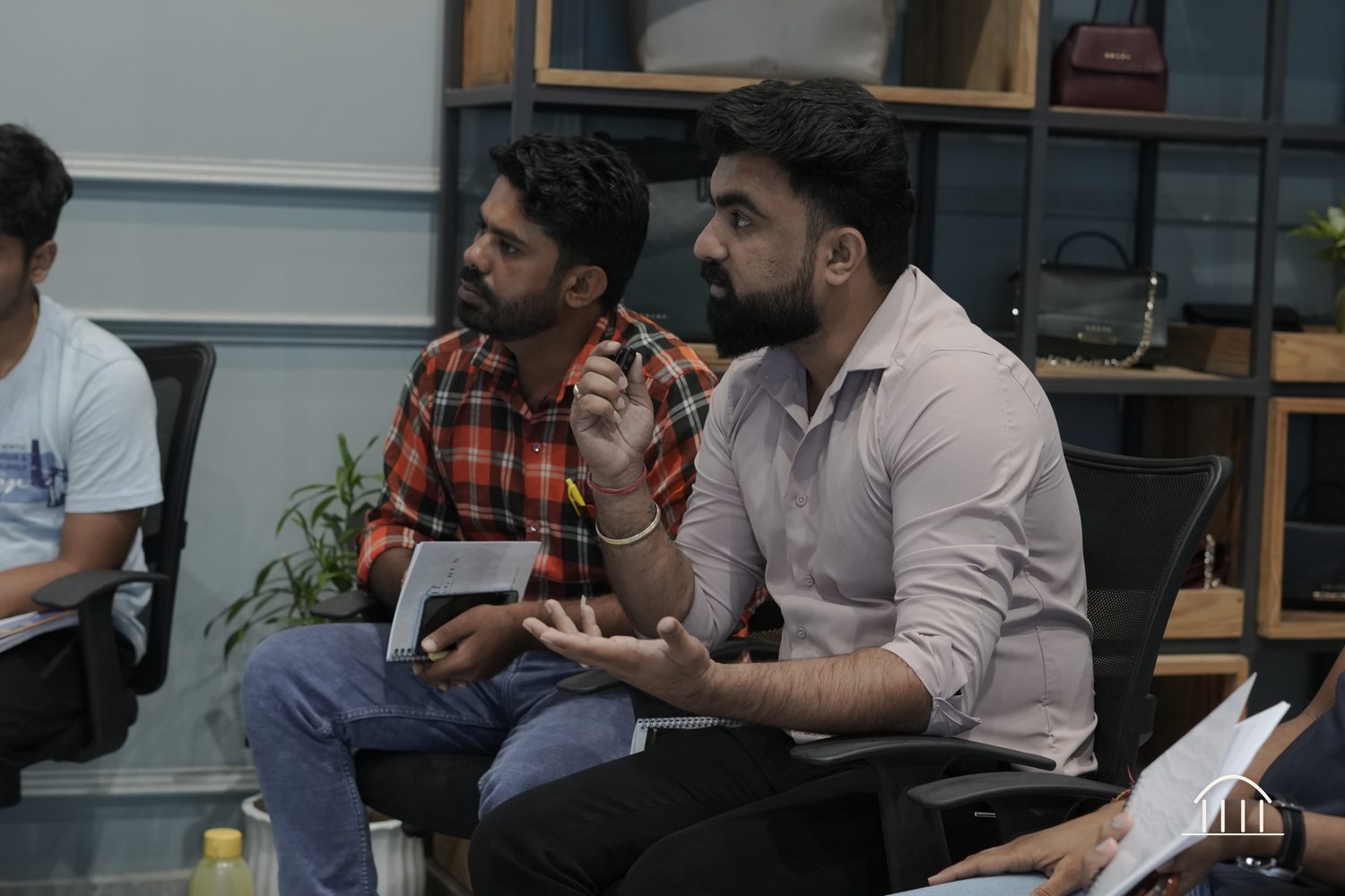 Attendees in conversation